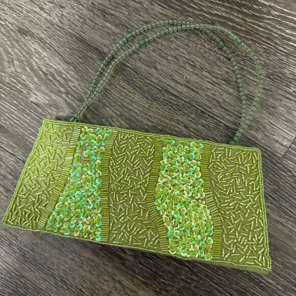Y2K Bijoux Terner Green Sequin Beaded Clutch Bag - Picture 1 of 8